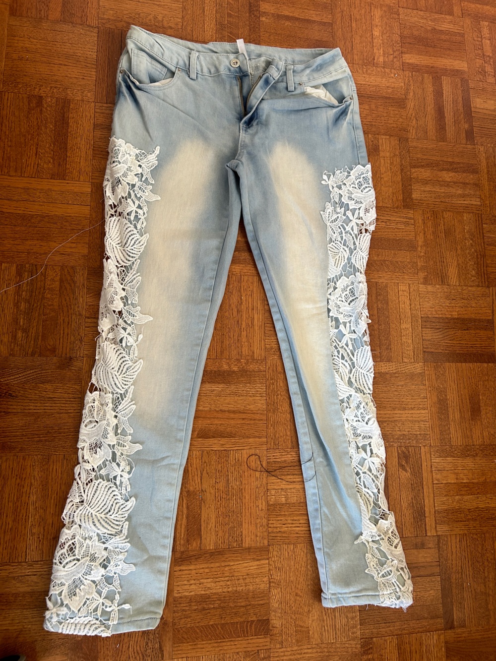 Light Blue Lace-Trim Women’s Jeans
